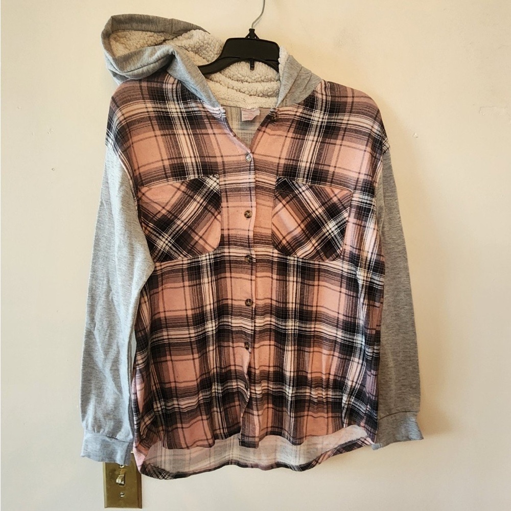 Nobo pink fannel Hooded jacket size juniors medium